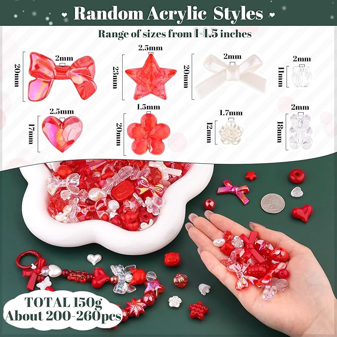 200-260PCS TINKRSTUFF Assorted Red Acrylic Beads - Image 2