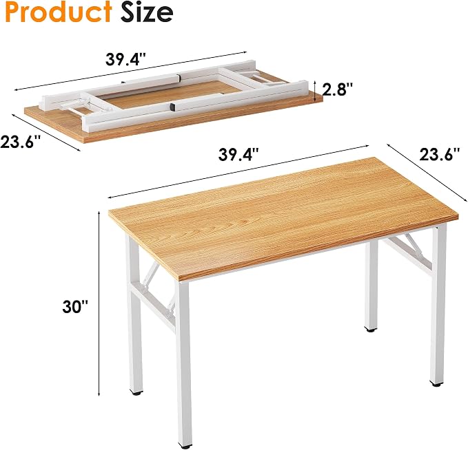 Need Small Folding Computer Desk, 39.4 Inch Writing Table, Teak & White | - Image 3