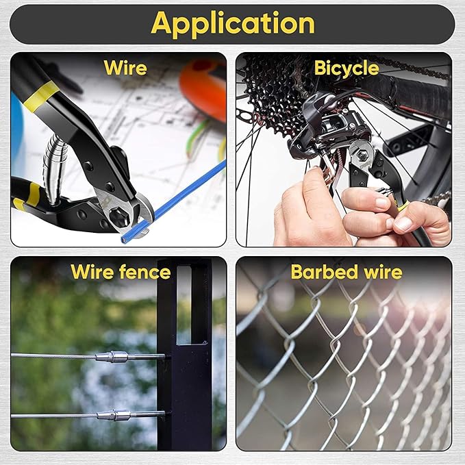 DISEN Wire Cutters Heavy Duty Cutting Up to 3/16", Metal Cable Cutters for Fence Thick Wire, Safety Lock, Spring Loaded, Non-slip Matte Handle, Chrome Vanadium Steel Jaw