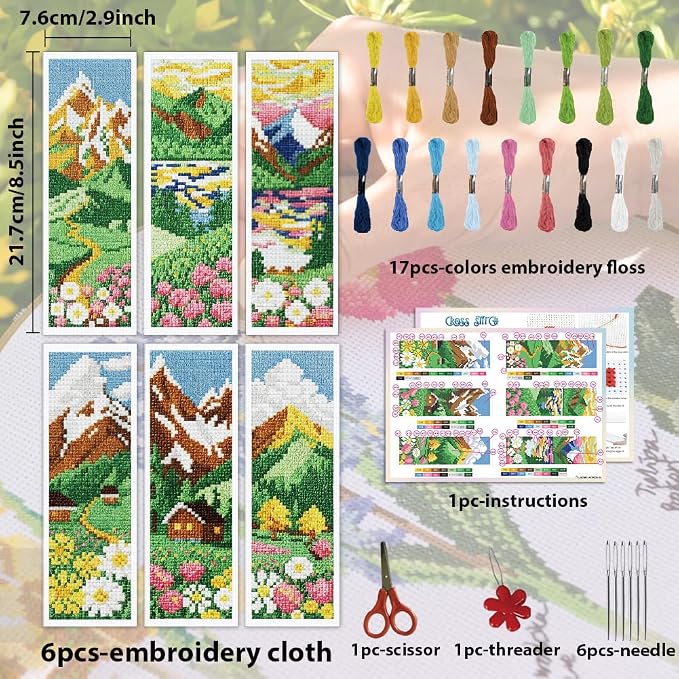 ACRNIGHEET 6PCS Cross Stitch Bookmark Kit - Image 2