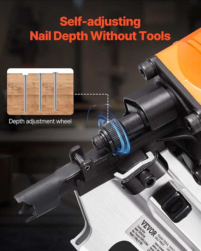 VEVOR Framing Nailer, 80-120PSI Air Nail Gun, 2" to 3-1/2" 21 Degree Full Round Head Pneumatic Framing Nailer with Tool-Less Depth Adjustment & Dual Trigger Modes, Ideal for Framing Decking Flooring