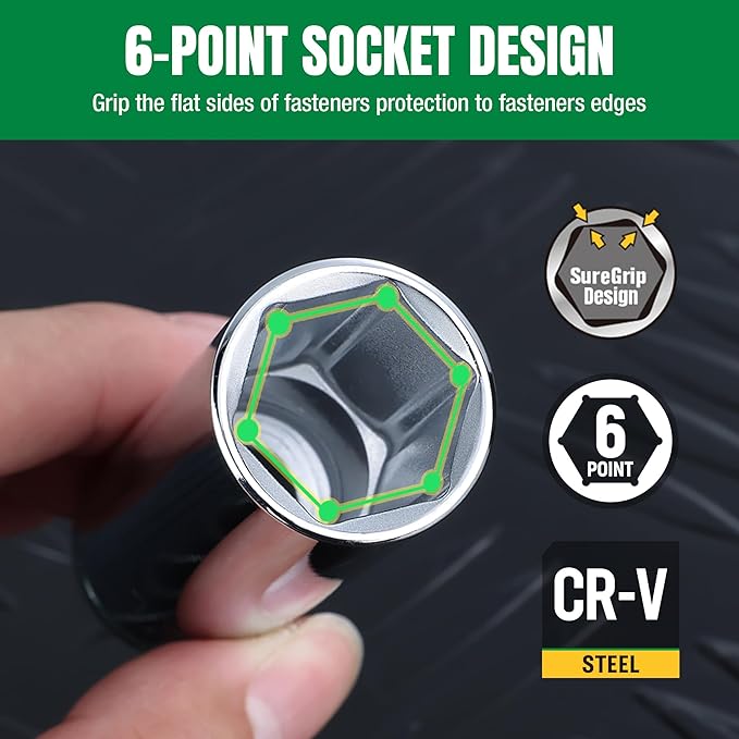 SK 1/2" Drive Socket Set, Deep Metric Sockets, 11-Piece 10-20mm, SuperKrome Finish, Premium CR-V Construction, with Aluminum Socket Organizer