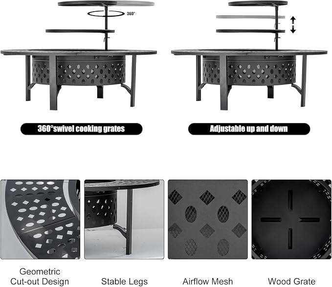 OutVue 47 Inch Fire Pit with 2 Grills, Wood Burning Fire Pits - Image 7