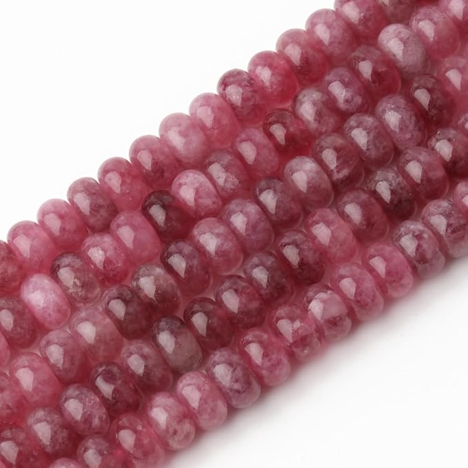 Songxi 5x8mm Natural Pink Colored Jade Stone Rondelle Beads, Gemstone - Image 5
