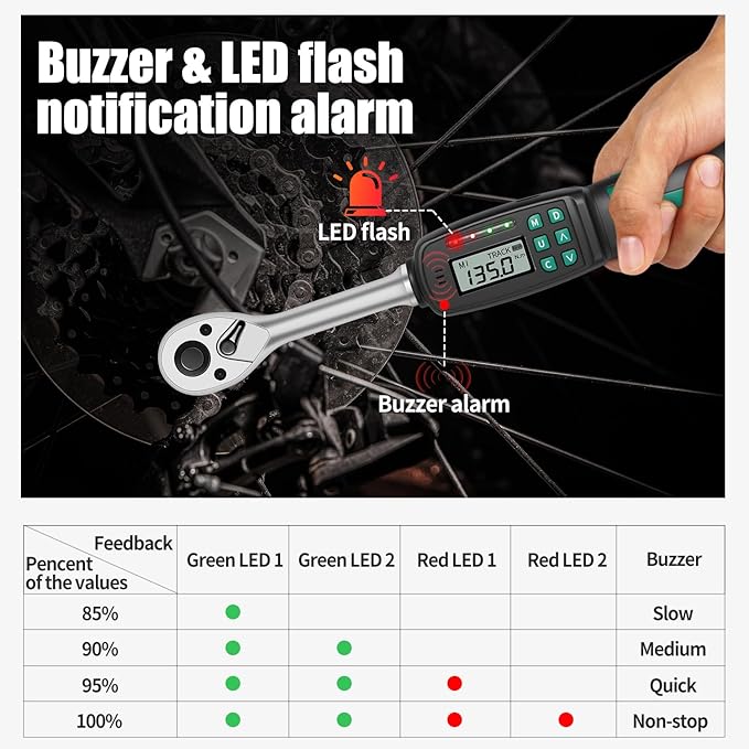 1/2-Inch Drive Digital Torque Wrench, 5-99.5 ft-lb (6.8-135 Nm), ±2% Accuracy - Professional Electronic Wrench with Buzzer & LED Alerts for Precision Automotive, Motorcycle & Engine Work