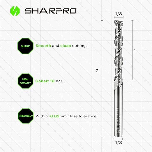 Spiral Upcut Router Bit 1/8 Inch Shank 1/8 Inch Cutting Dia. 1'' CL. Extra Long 2'' OVL. Carbide Upcut CNC Router Bit, Ideal for Wood Engraving and Plunging Applications