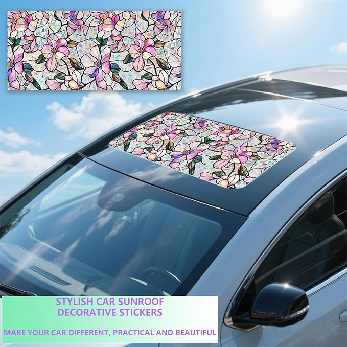 Bloss Purple Magnolia Flower Sunroof Film Decorative, Stain Glass Window Film - Image 4