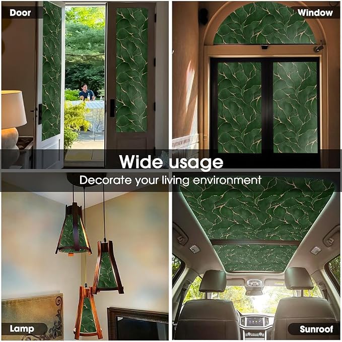 Dark Jade Green Golden Fluid Mosaic Window Films Decorative Double-Side Privacy - Image 5