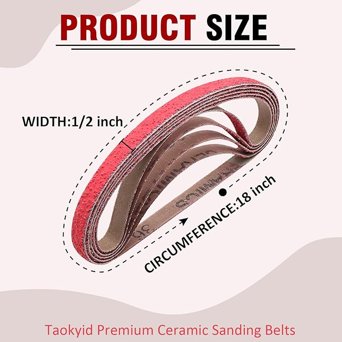1/2 X 18 Inch Sanding Belts for Metal, 36 Grit 1/2 x 18 Ceramic Sanding Belts for Belt Sanders, Metal Finishing, Rust Removal, Woodworking, 20 Pack