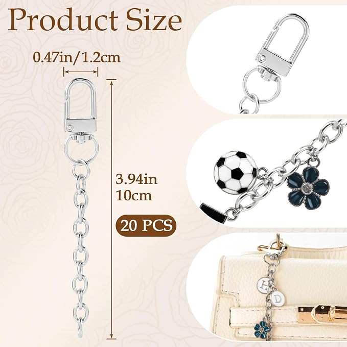 20pcs Silver Keychain Making Kit, Key Ring Swivel Snap Hook Chains, Alloy - Image 2