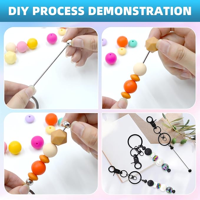 60 Pcs Beadable Keychains Bulk Kit – DIY Keychain Making Supplies - Image 4