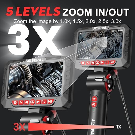 Articulating Borescope 2-Way 210° - JESERAL 6.2mm Len Endoscope camera with 6 light, HD1080P Inspection Camera with Steering Probe, Compatible with Android&iOS Phone, scope with 3.3FT Semi-Rigid Cable