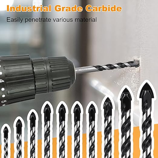 10PCS Masonry Drill Bit Set & Concrete Drill Bit Set, Extension Professional Carbide Drill Bit Set for Glass/Brick/Plastic/Cement/Wood/Tile/Etc, 1/8"-1/2" by TITGG