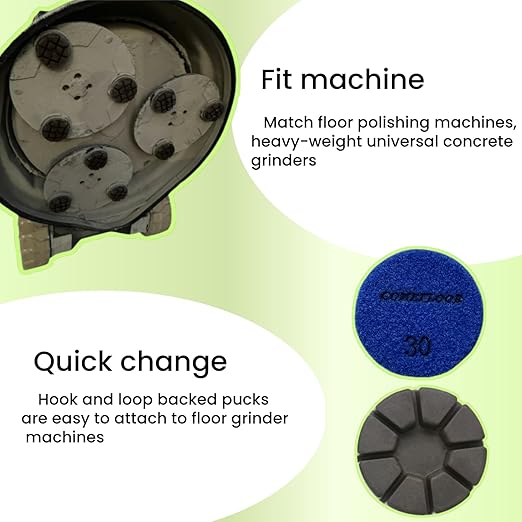 Diamond Floor Polishing Pucks, 15mm Long Using Life Hook and Loop Polishing Pad for Terrazzo, Marble, Granite, Concrete Floor, 3 Inch Resin Bond Disc, 30#, 3PCS