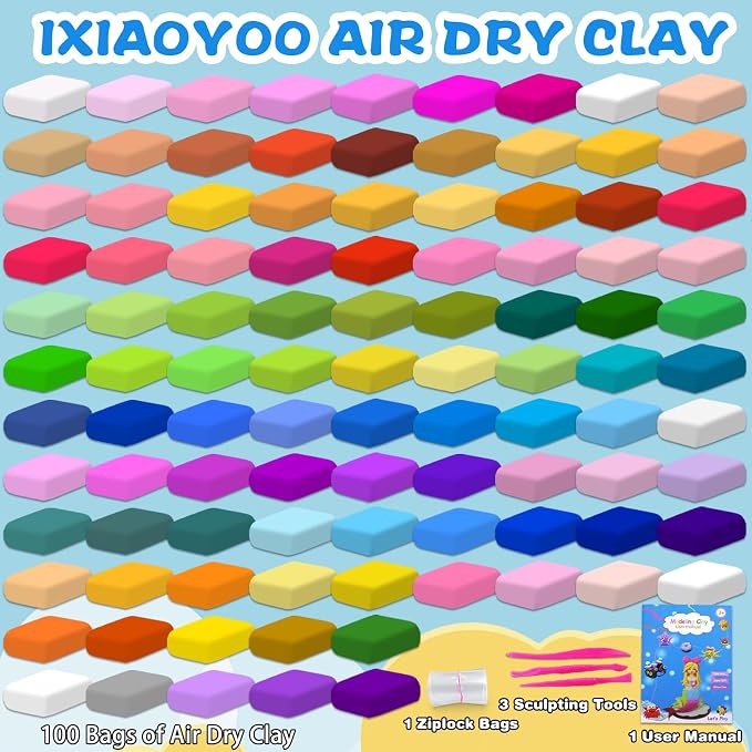 Ixiaoyoo Air Dry Clay, 100 Colors Foam Modeling Clay - Image 3