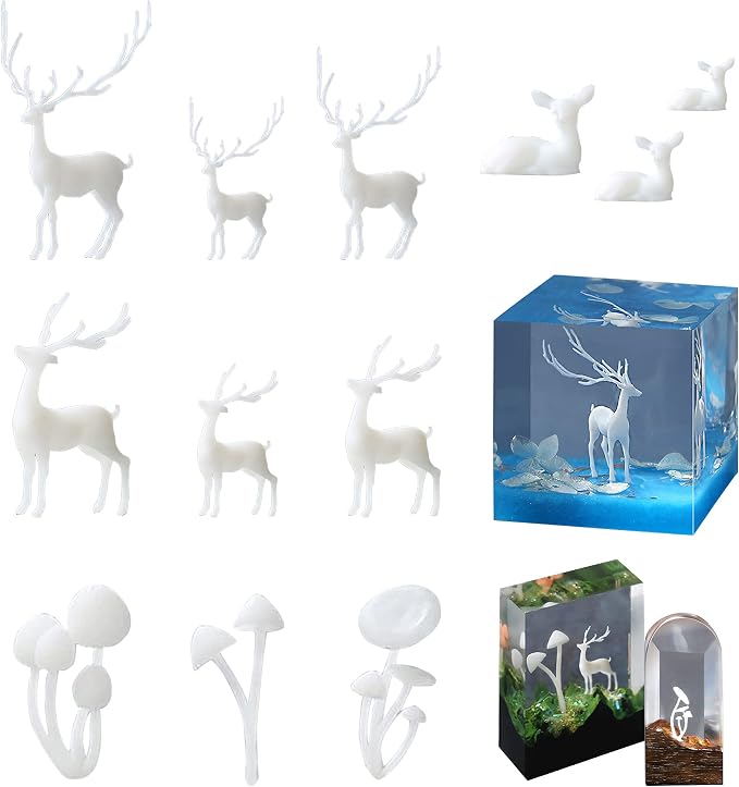 Woohome 12 PCS Mini Elk & Mushroom Resin Casting Moulds, 3D Art Craft Supplies by Woohome
