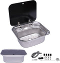 17-Inch Undermount RV Bar Kitchen Sink Workstation Single Bowl Stainless Steel Hand Wash Basin Drop In Sink with Folde Lid Cover Accessories and for RV Bar Cafe Boat Kitchen Camper Van Outdoor BBQ