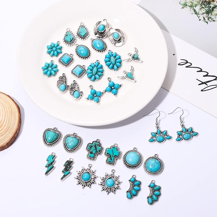 NVENF 32PCS Western Charms for Jewelry Making, Synthetic Turquoise Vintage - Image 4