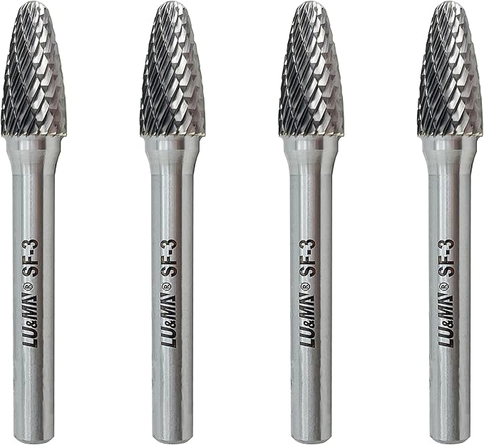 SF-3 Tungsten Carbide Burr Tree Shape Radius End Double Cut Rotary Burr File with 1/4'' Shank, 4pcs by LU&MN