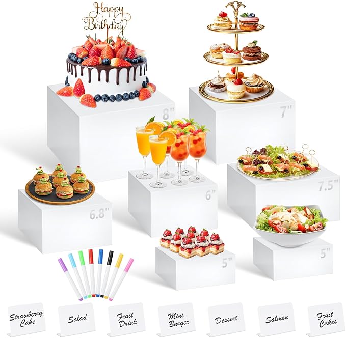 7Pcs White Acrylic Buffet Risers by Qinzave