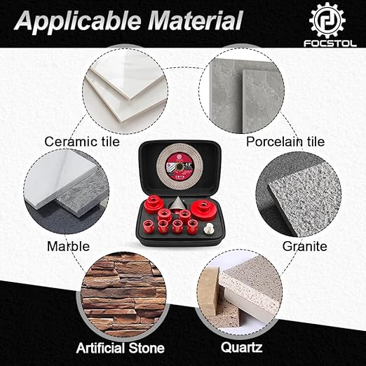 Diamond Core Drill Bit Set - 11pcs (6/8/10/25/35/50/65mm+10mm Finger Milling Bit+50mm Beveling Chamfer Bit+Hex+4.5'' Saw Blade) Hole Saw Kit for Porcelain Ceramic Tile Marble Granite