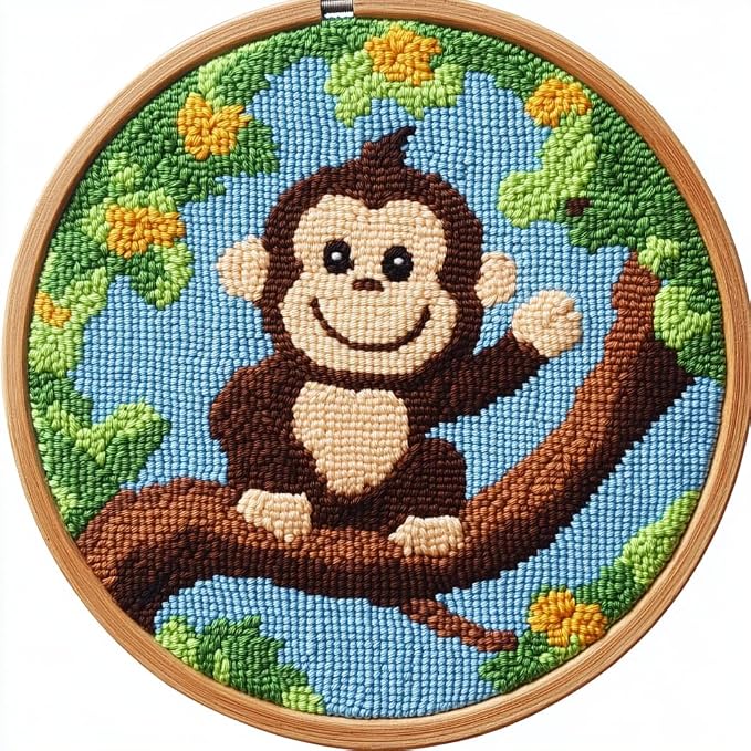 Punch Needle Kits for Beginners Cartoon Monkey on Tree 20x20cm-3 | Easy for by Unknown