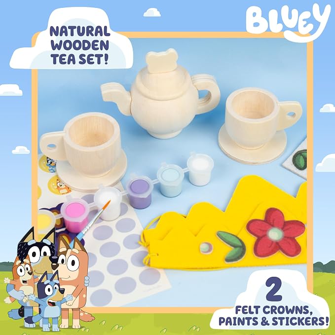 Bluey Paint & Play Tea Party, 6-Piece Wooden Tea Set, Customize - Image 3