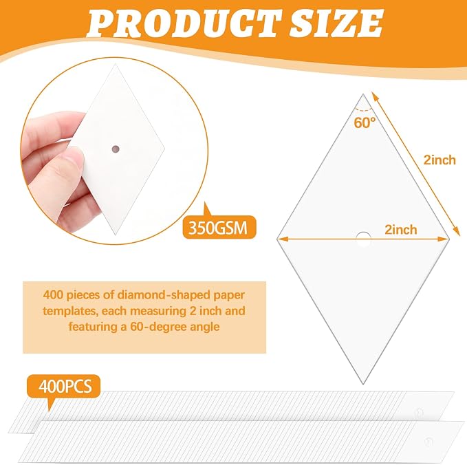 400 PCS Paper Piecing 2", Diamond Quilting Templates - Image 2