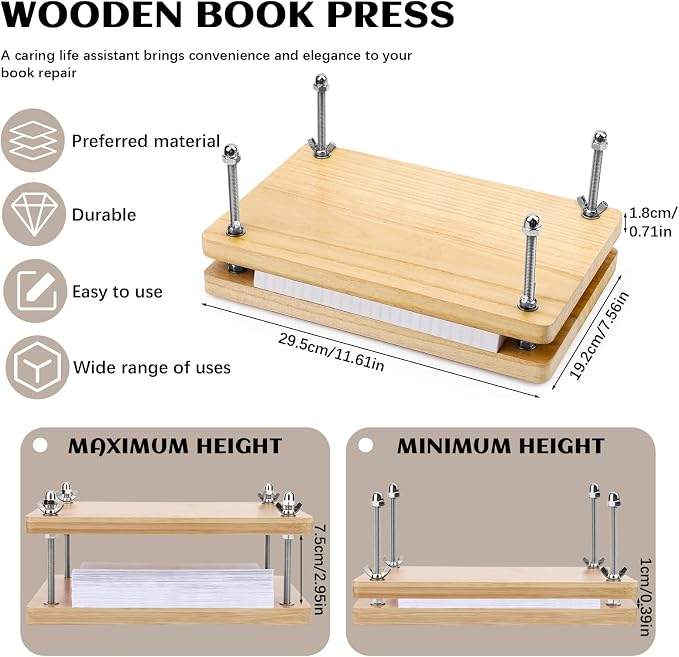JUPEAN Book Press—7.9”x11.6” Wooden Book Binding Press Bookbinding Kit Flower - Image 2