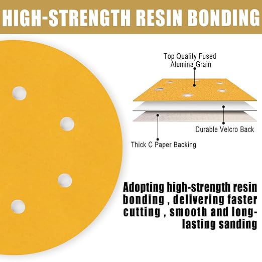6 Inch - 6 Hole Hook and Loop Sanding Discs 800 Grit, Random Orbital Sandpaper for Automotive and Woodworking - 100 Pack