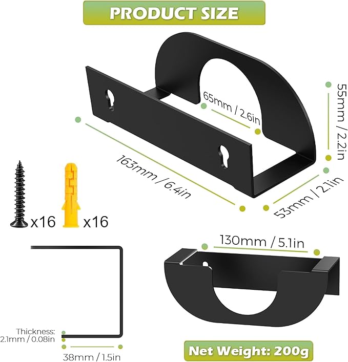Black 8 Pack Heavy Duty Angle Grinder Wall Mount Bracket Holder for 5" Grinders - Wall Storage Rack with Tool Stand for Polishers & Grinding Accessories