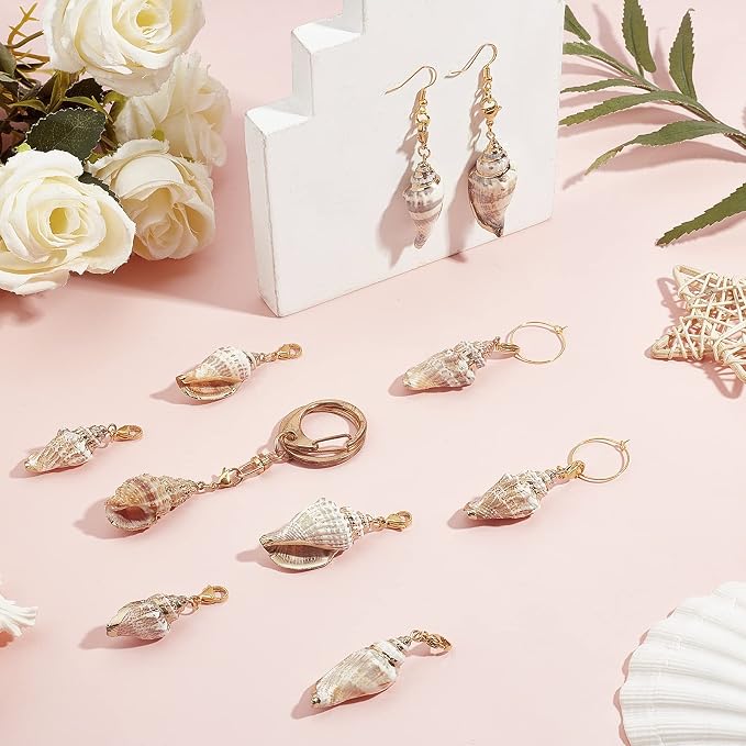 SUNNYCLUE 10Pcs Seashell Charms Oval Ocean Beach Spiral Natural Cowrie Conch - Image 6