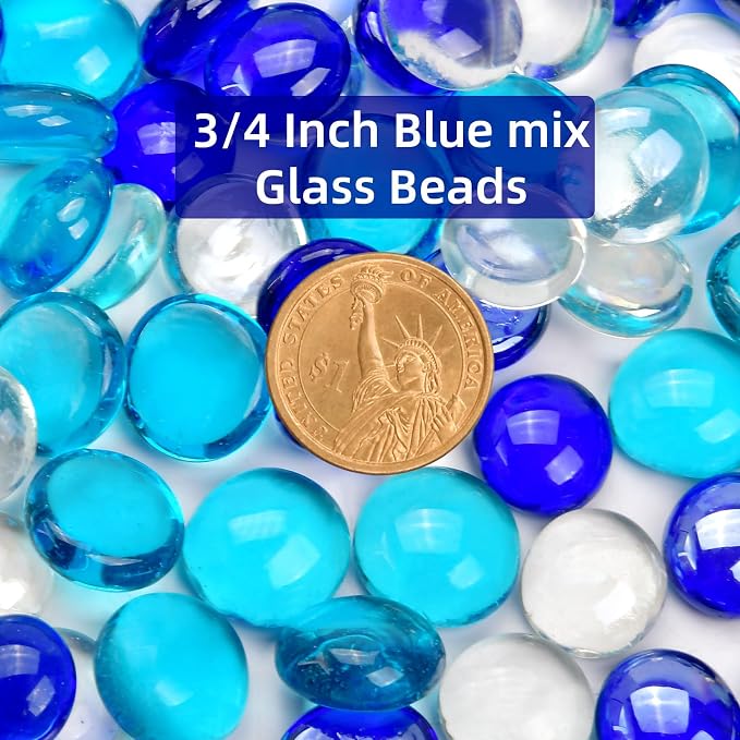 1LB Blue Mix Flat Glass Marbles - Image 2