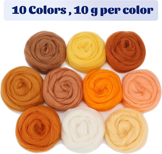 Mayboos10 Colors Needle Felting Wool, Fiber Wool Yarn Roving, Spinning Wool - Image 2