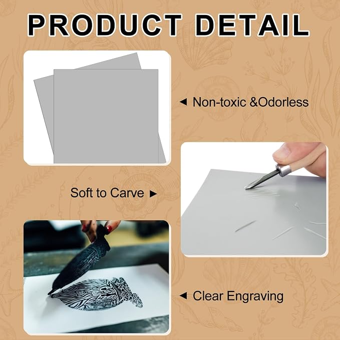 Yeaqee 4 Pcs 8 x 10 Inch Linoleum Block Rubber Carving Block Soft Linocut - Image 3
