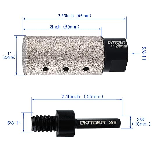 Diamond Coated Finger Bit, 1" Tile Milling Bit to Enlarge Polish Shape Holes on Porcelain Ceramic Marble Granite Tile Countertop, with 5/8-11 Thread to 3/8" Hex Shank Adapter, Diameter 25mm
