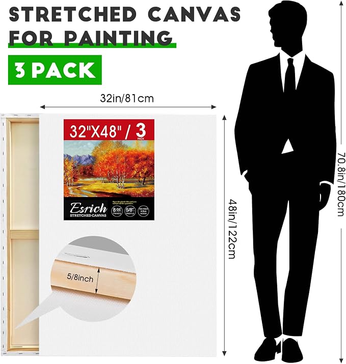 ESRICH Stretched Canvas for Painting 32x48 Inch, Primed Acid-Free Cotton Blank - Image 2