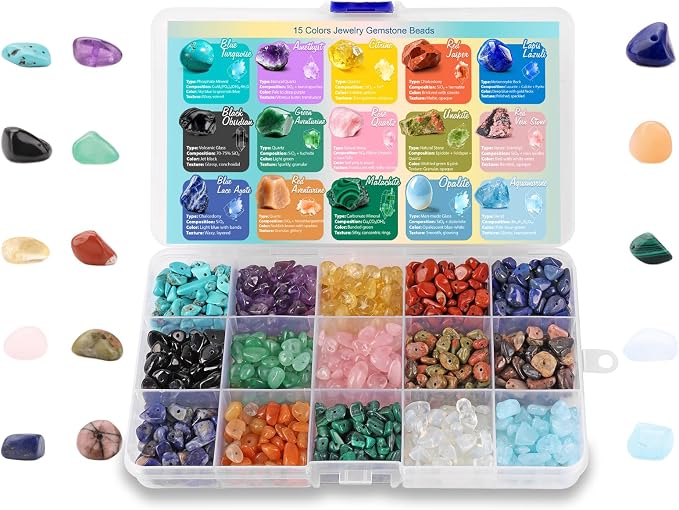 Crystal Chips Beads for Jewelry Making, 15 Colors Natural Gemstone Beads Making by RisyfjewJewelry