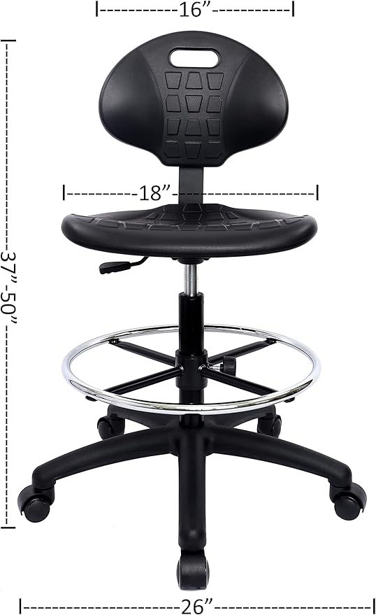 Chair Master (Tall Bench Stool, Self Braking Casters Easy to Clean! Ergonomic Polyurethane Drafting Stool. Seat Height Range 23"-33". Home Office Lab Workstation.