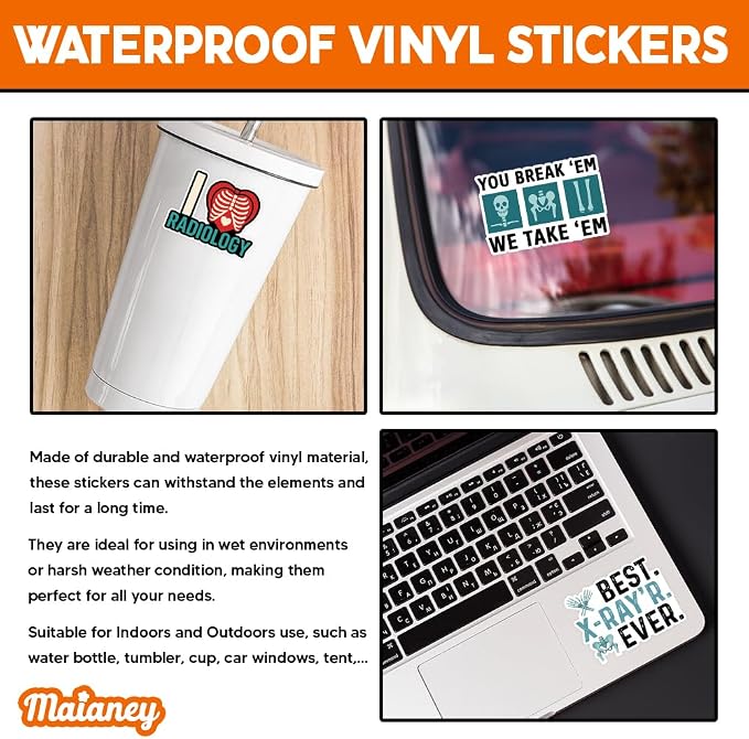 MAIANEY Funny Radiology Stickers Pack 10 Waterproof Vinyl Decals - Image 3