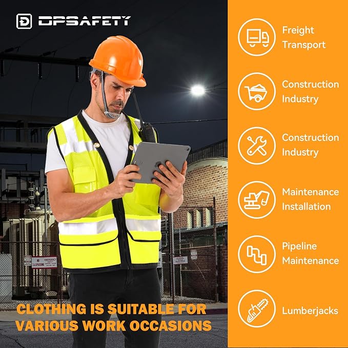 Reflective Safety Vest With Back Pocket, Heavy Duty Surveyor Vest High Visibility Class 2, Construction Work Vest Men&Women (Lime, XL)