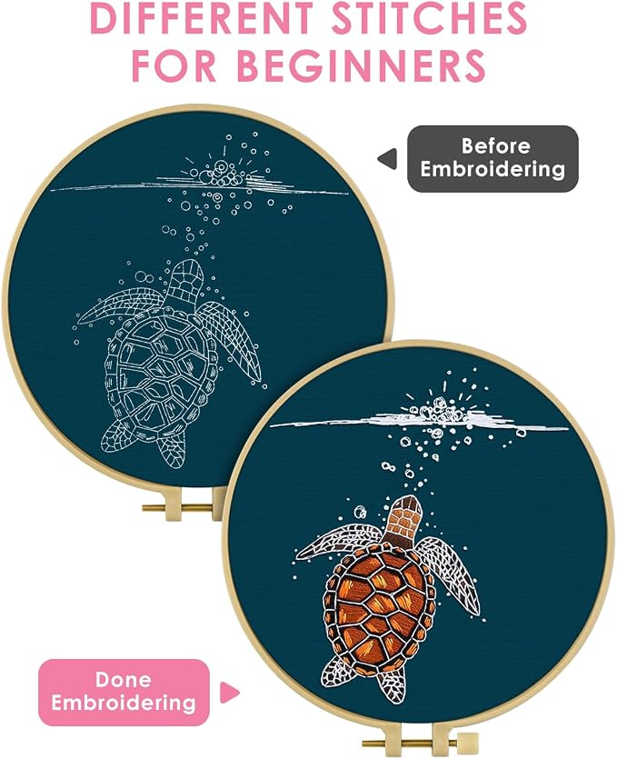 TINDTOP Embroidery Kit for Beginners Adult, Turtle Embroidery Practice Kit | - Image 3