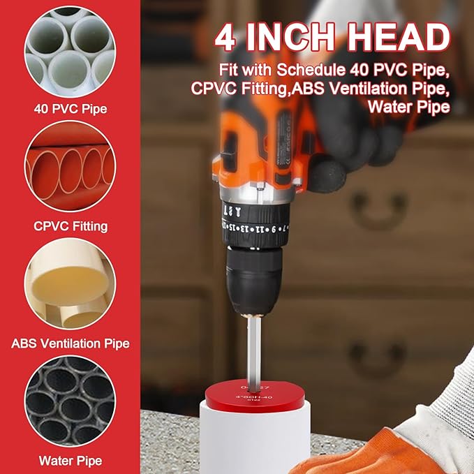 PVC Pipe Reamer, PVC Fitting Saver with 4-Inch Head Aluminum, PVC Socket Saver, Plastic PVC Pipe Fitting Reamer Plumbing Tools for SCH40 PVC Pipe, PP, PE, CPVC, ABS Pipe