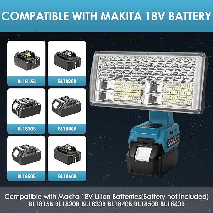 40W 4200LM Cordless LED Work Light Flashlight Compatible with Makita 18V Li-Ion Battery with 3 Lighting Modes and USB Charging Port for Job Site,Camping,Hiking, Indoor,Outdoor