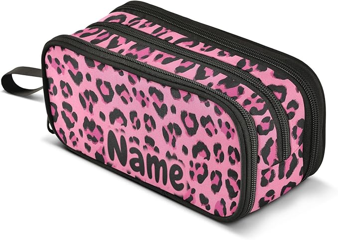 Custom Hot Pink Black Leopard Print Pencil Case Box Boys Girls Personalized by BOENLE-WELCOMEYOURCOMING