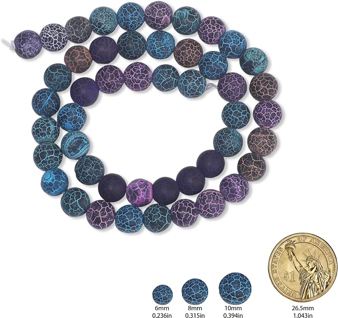 60pcs Natural Matte Colorful Oxidized Gemstone Beads，6mm Frosted Round Loose - Image 2