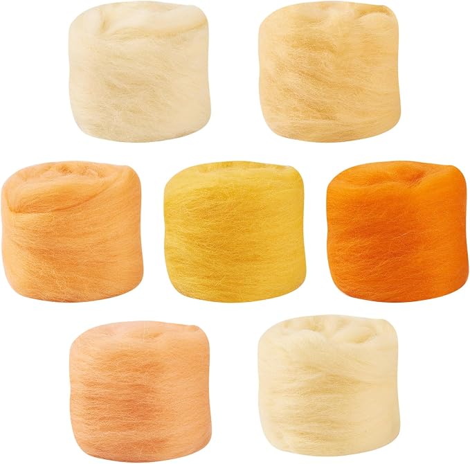 FASHEWELRY 1.2 OZ Wool Felting Kit 7 Set 7 Colors Orange Theme Needle Felting - Image 7