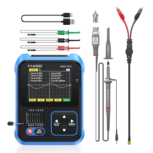 FNIRSI DSO-TC3 Oscilloscope - 3-in-1 Handheld Oscilloscope & DDS Signal Generator & Transistor Tester, 500Khz Bandwidth 10MSa/s Sampling Rate, 6 Types of Waveforms, Transistors Measure