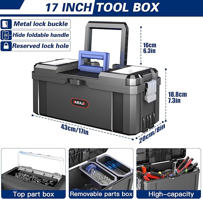 3 IN 1 Rolling Tool Box With Wheels,Stackable Tool Box,Modular Tools Storage Organizer,Top Small Parts Organizer Design,With Removable Small Parts Box,for Home,Repair,Garage Storage,17 IN+19 IN+21 IN