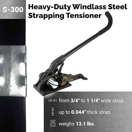 IDL Packaging S-300 Steel Strapping Tensioner for up to 1 1/4" Width Strapping - Heavy-Duty Windlass Tensioner Provide The High Tightening Force - Feedwheel Banding Tool with Long Service Life